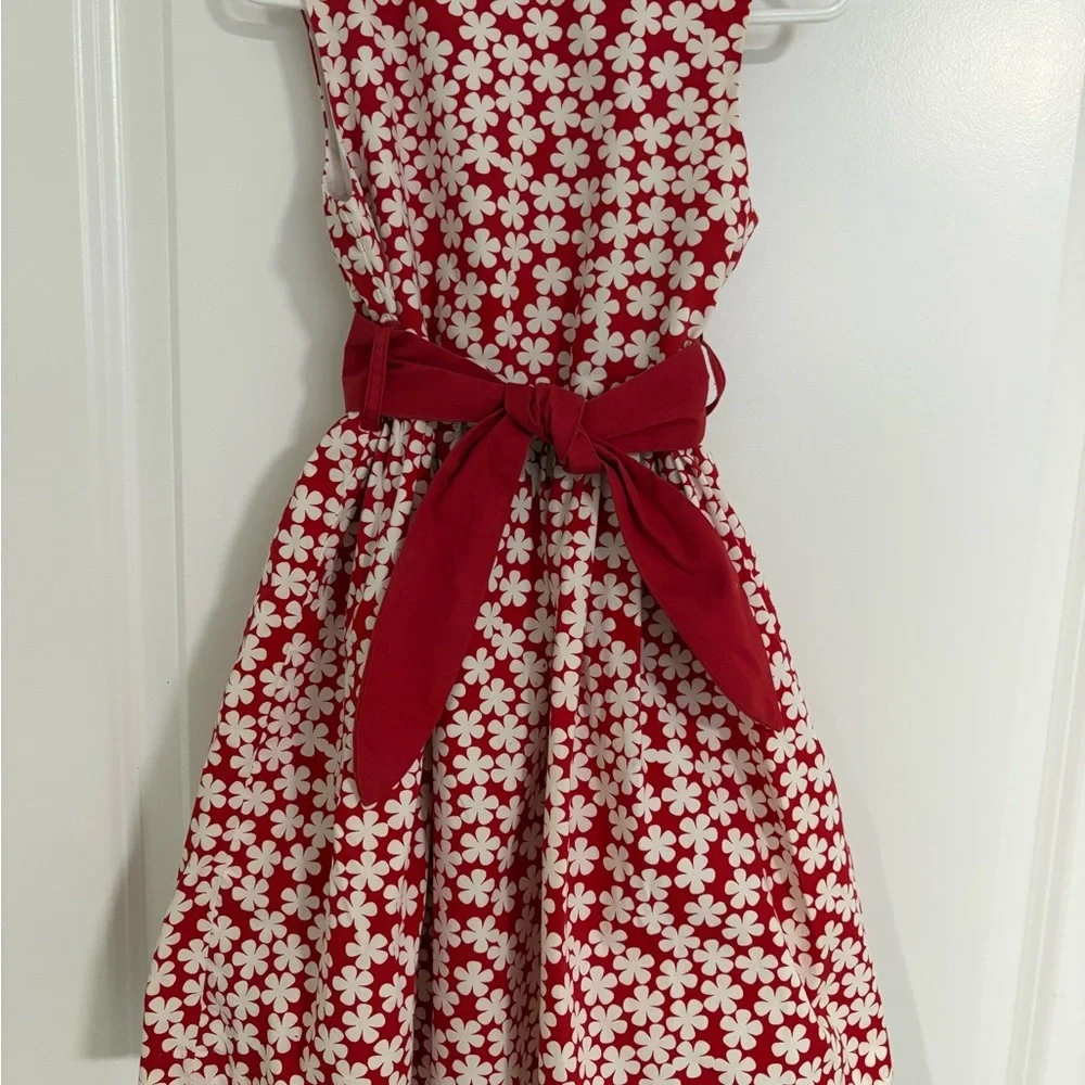 Floral Red and White Sleeveless Girls Party Dress - Picture 2 of 5